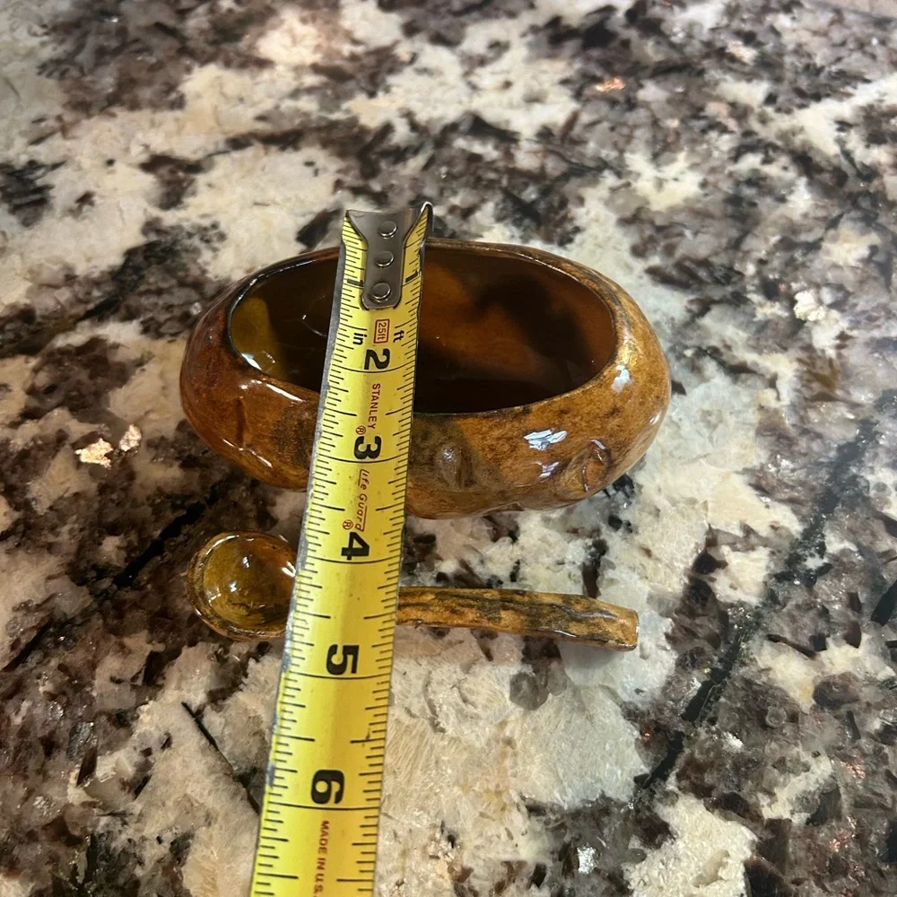 Hand made saucer and spoon pottery Brown Minimalist MC Signed‎